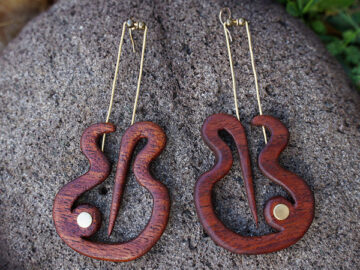 Fun, native asymmetrical handmade wooden earring called Dellow