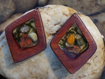 This handcrafted earring entitled 'Forest Fairy' shines with small collections from the California-Nevada Bear River and surrounding forest