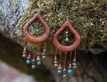 Handmade Designer Wooden and Bead earrings entitled Haissa