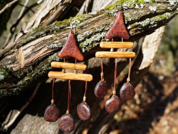 Jumanji, playful native natural wood earring handmade by TatianaAshna, California