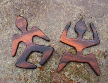 Handmade designer wooden earrings by Tatiana, entitled Capoeira